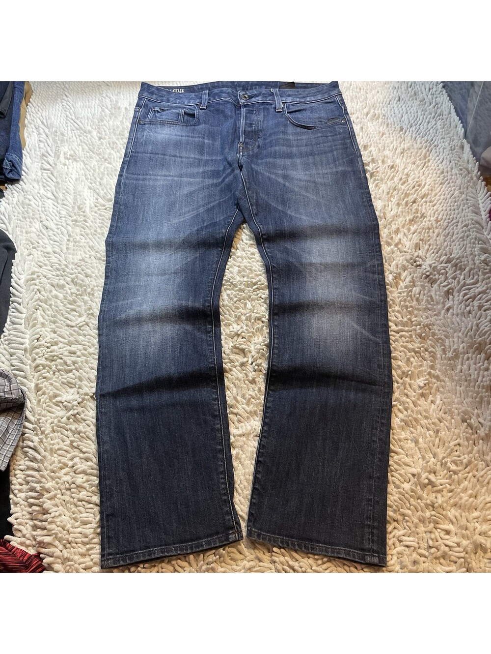 G-Star Raw Men’s Attacc Straight Jeans 36x32 (Fit 36x30) Dark Back Zipper Pocket